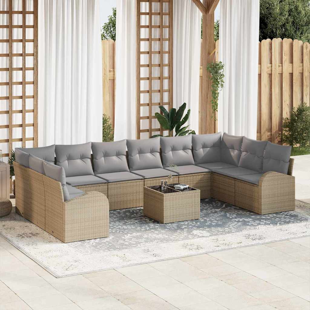 Garten-Sofa-Set mit Kissen 11 pcs Beige und Hellgrau